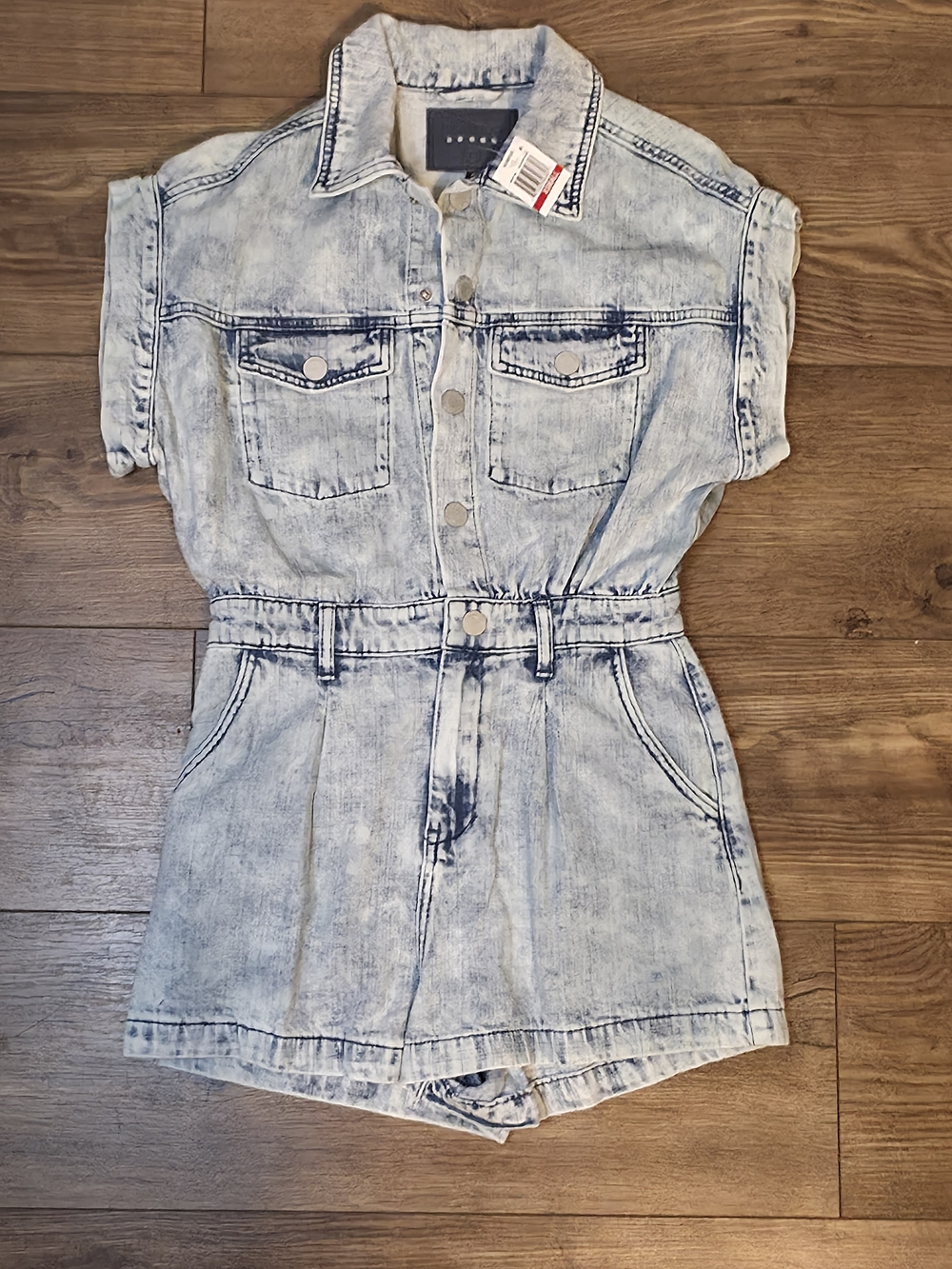 Blank NYC Acid Wash Denim Romper in Light Blue Size XS